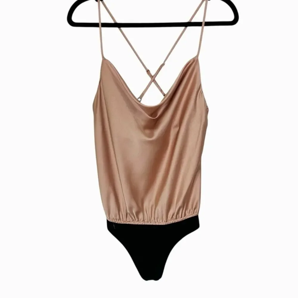 Show Me Your Mumu Tank Top Diane Bodysuit Rose Gold Satin Quiet Luxury Medium